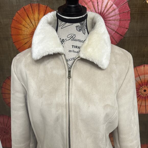 B.MOSS Faux Suede Jacket W/ Faux Fur Lining Y2K Western Chic Boho Luxe Sz Small - Picture 2 of 5